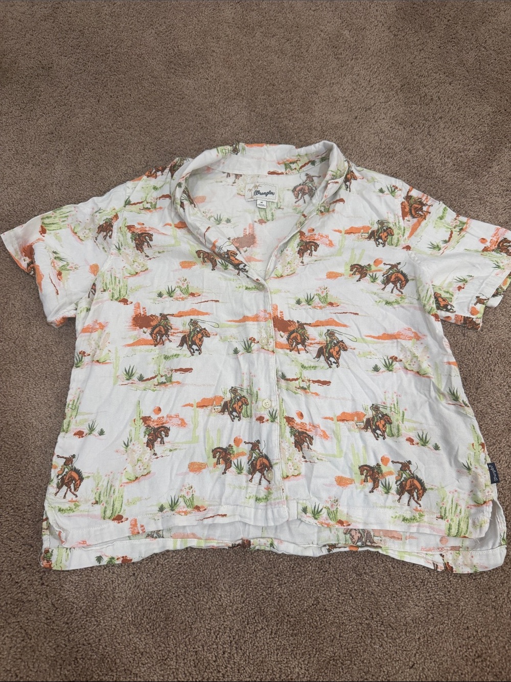 Wrangler White Short-Sleeve Western Print Blouse